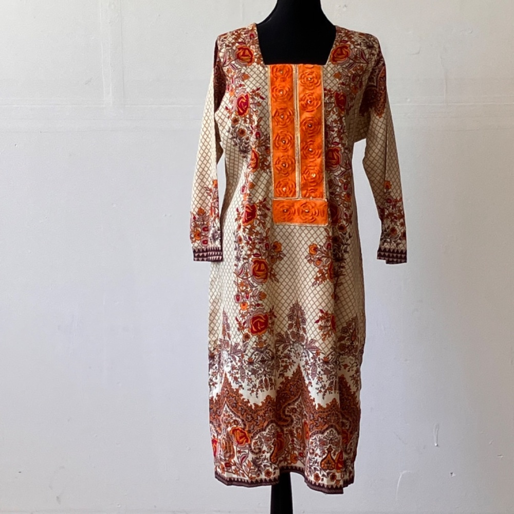 Orange and brown hand crafted tunic dress - Picture 7 of 7